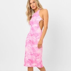 Frankies Bikinis Nicky Terry High Neck Pink Tie Dye Cutout Midi Dress Size XL